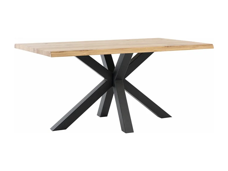 Table à manger industrielle Lany – Chêne massif et pieds métalliques-Couleur Naturel/Noir-Largeur 140 cm