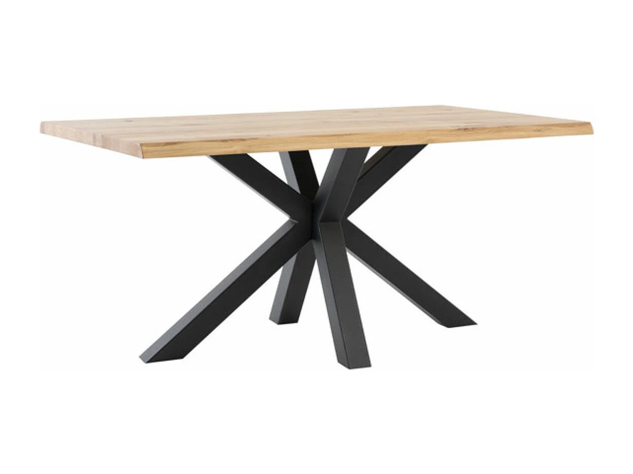Table à manger industrielle Lany – Chêne massif et pieds métalliques-Couleur Naturel/Noir-Largeur 140 cm