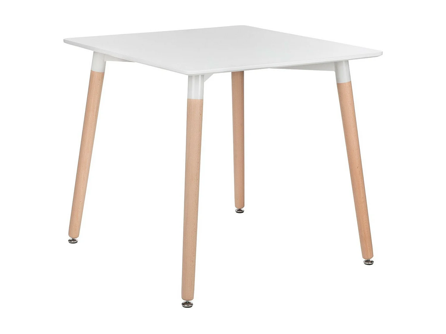 Mesa Welly 80cm cuadrada blanca brillante con patas de madera natural