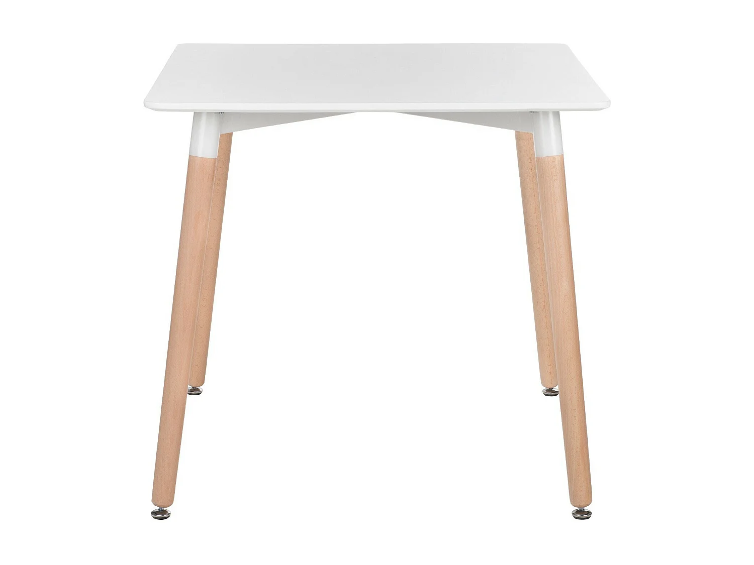 Mesa Welly 80cm cuadrada blanca brillante con patas de madera natural