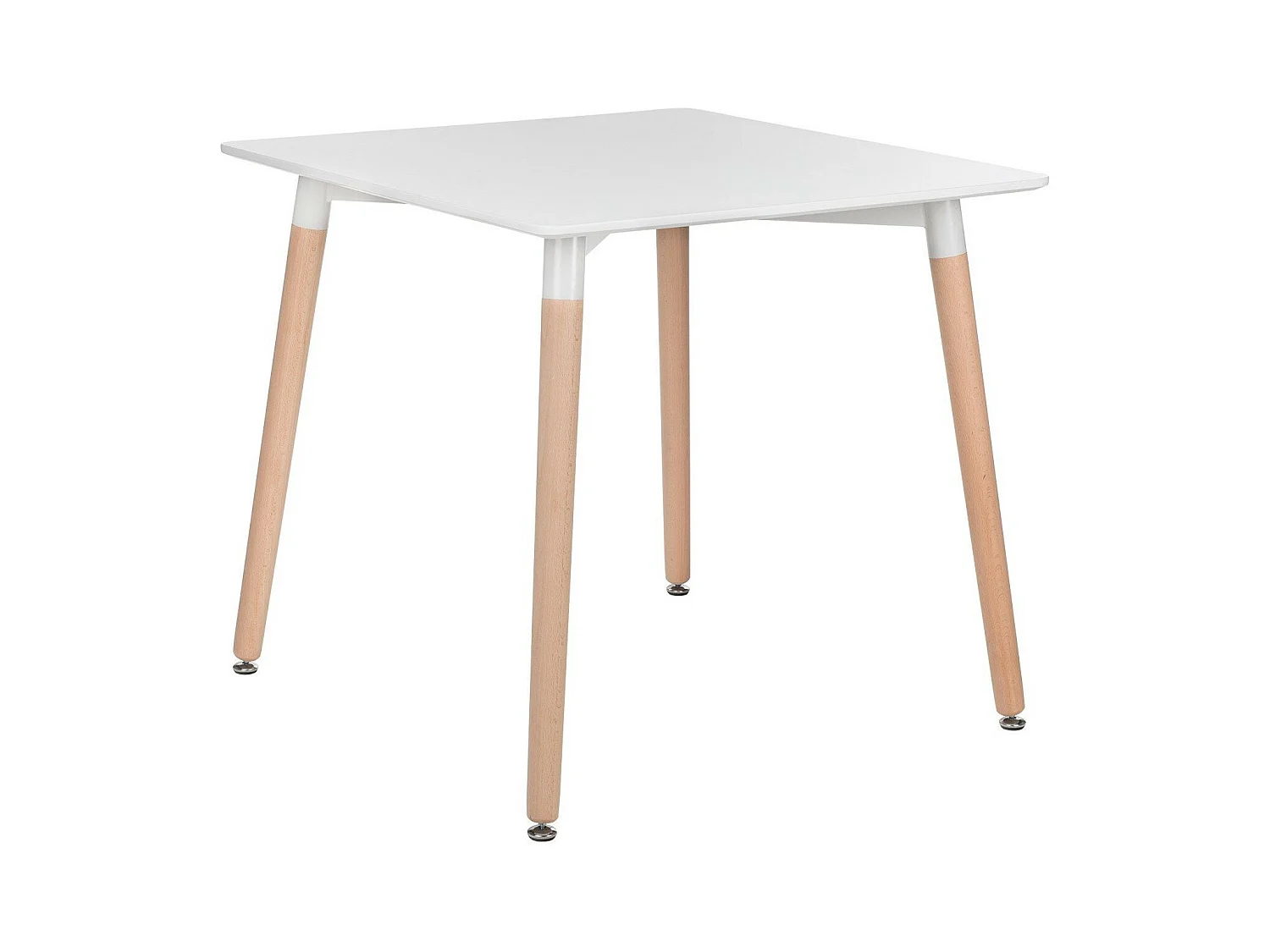 Table carrée 80cm blanc brillant et pieds bois naturel Welly
