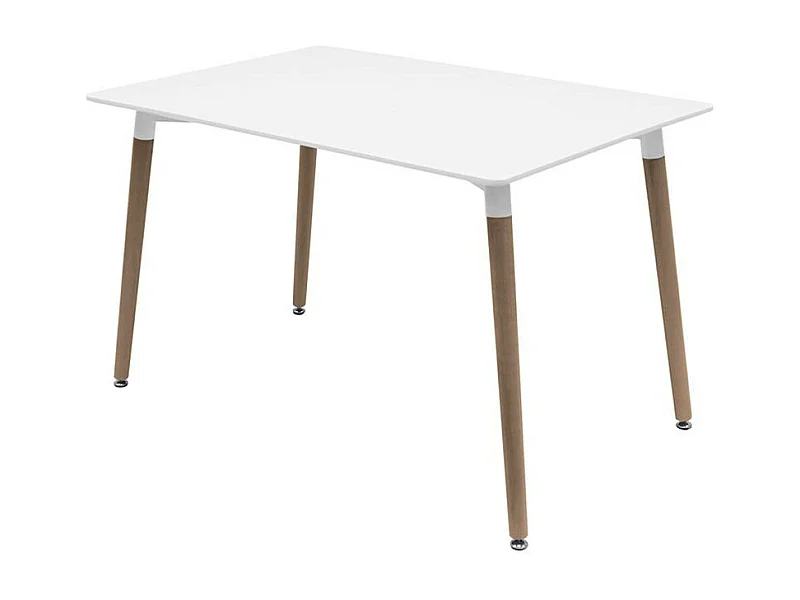 Table rectangulaire 140cm blanc brillant et pieds bois naturel Welly