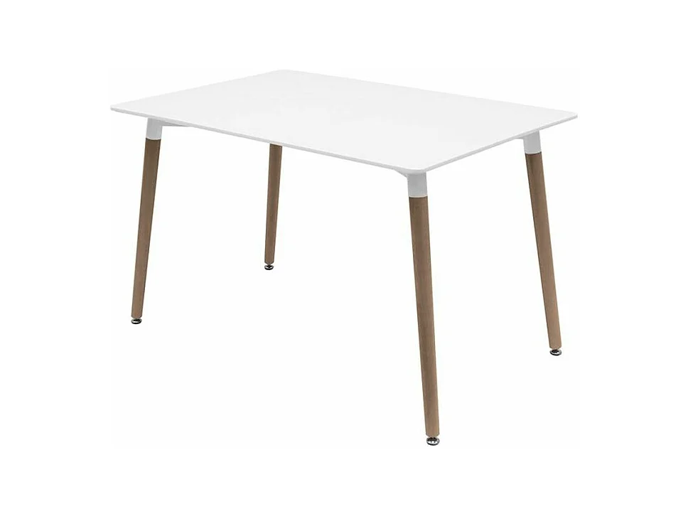 Table rectangulaire 120cm blanc brillant et pieds bois naturel Welly