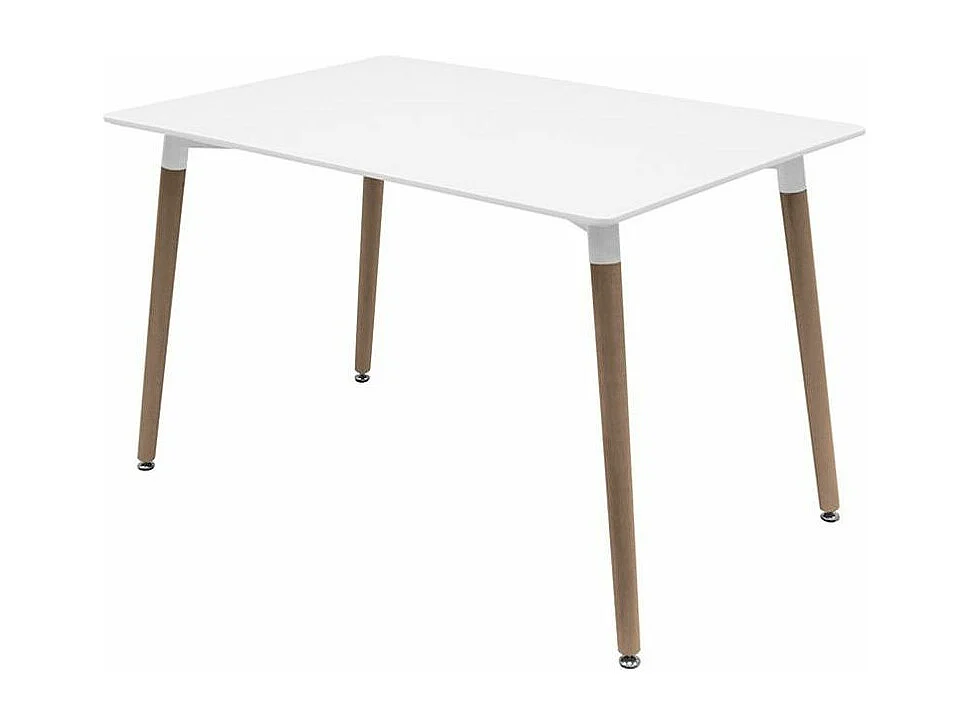 Table rectangulaire 120cm blanc brillant et pieds bois naturel Welly