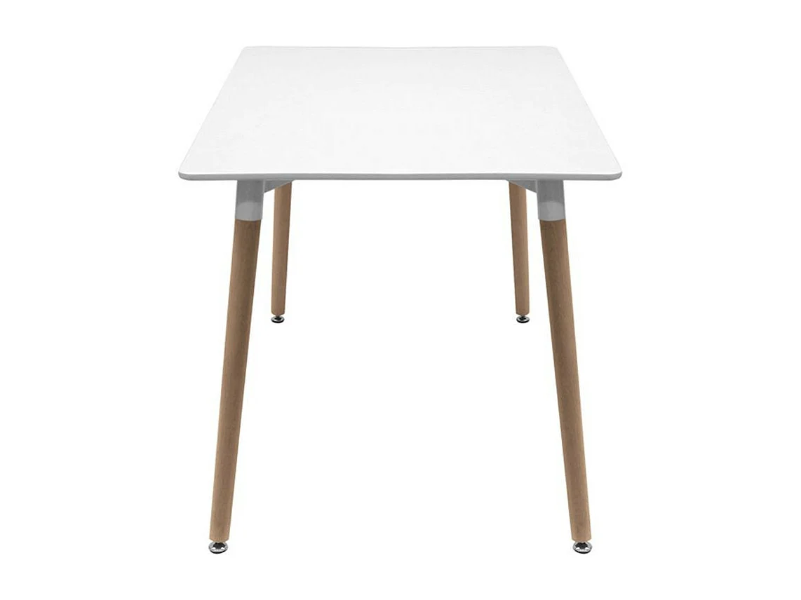 Table rectangulaire 120cm blanc brillant et pieds bois naturel Welly