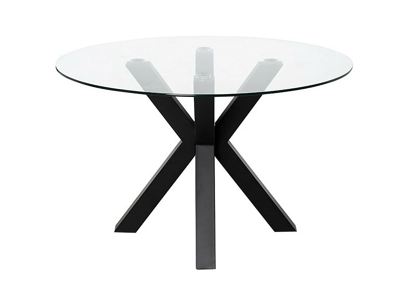 Table ronde moderne Jadys – Plateau en verre et pieds croisés en métal-Couleur Noir-Diamètre 120 cm