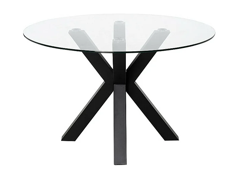 Table ronde moderne Jadys – Plateau en verre et pieds croisés en métal-Couleur Noir-Diamètre 120 cm