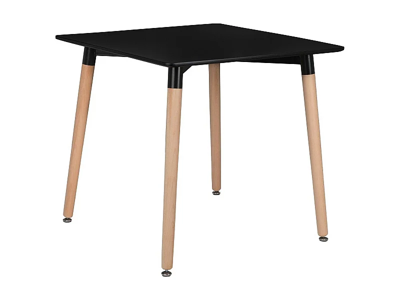 Table carrée 80cm noir brillant et pieds bois naturel Welly