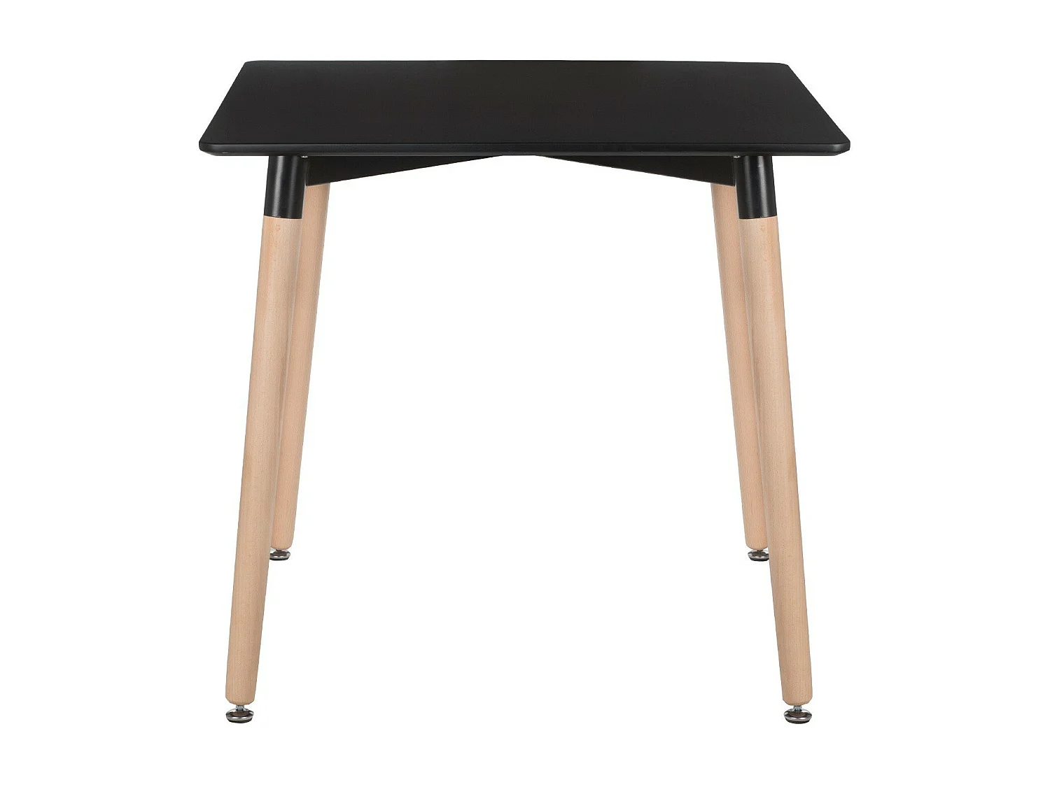 Table carrée 80cm noir brillant et pieds bois naturel Welly