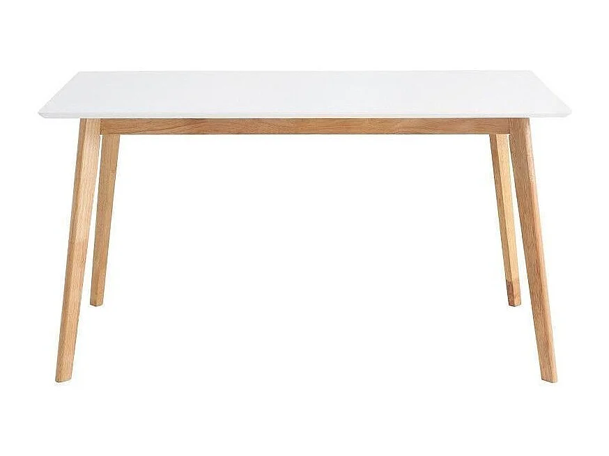 Table de cuisine rectangulaire Askin – Finition blanc brillant et pieds en bois clair-Couleur Blanc-Largeur 120 cm