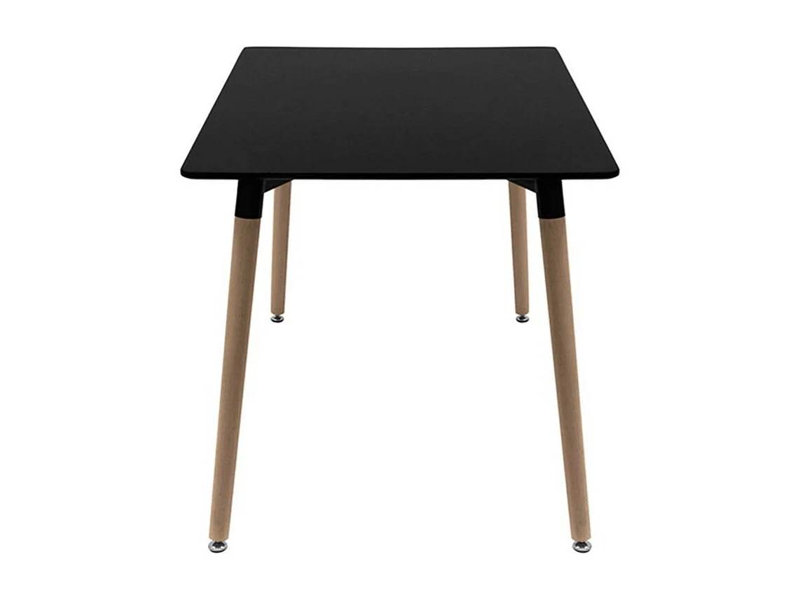 Table rectangulaire 120cm noir brillant et pieds bois naturel Welly