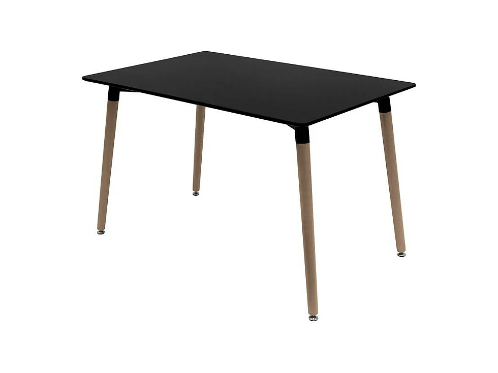 Table rectangulaire 120cm noir brillant et pieds bois naturel Welly