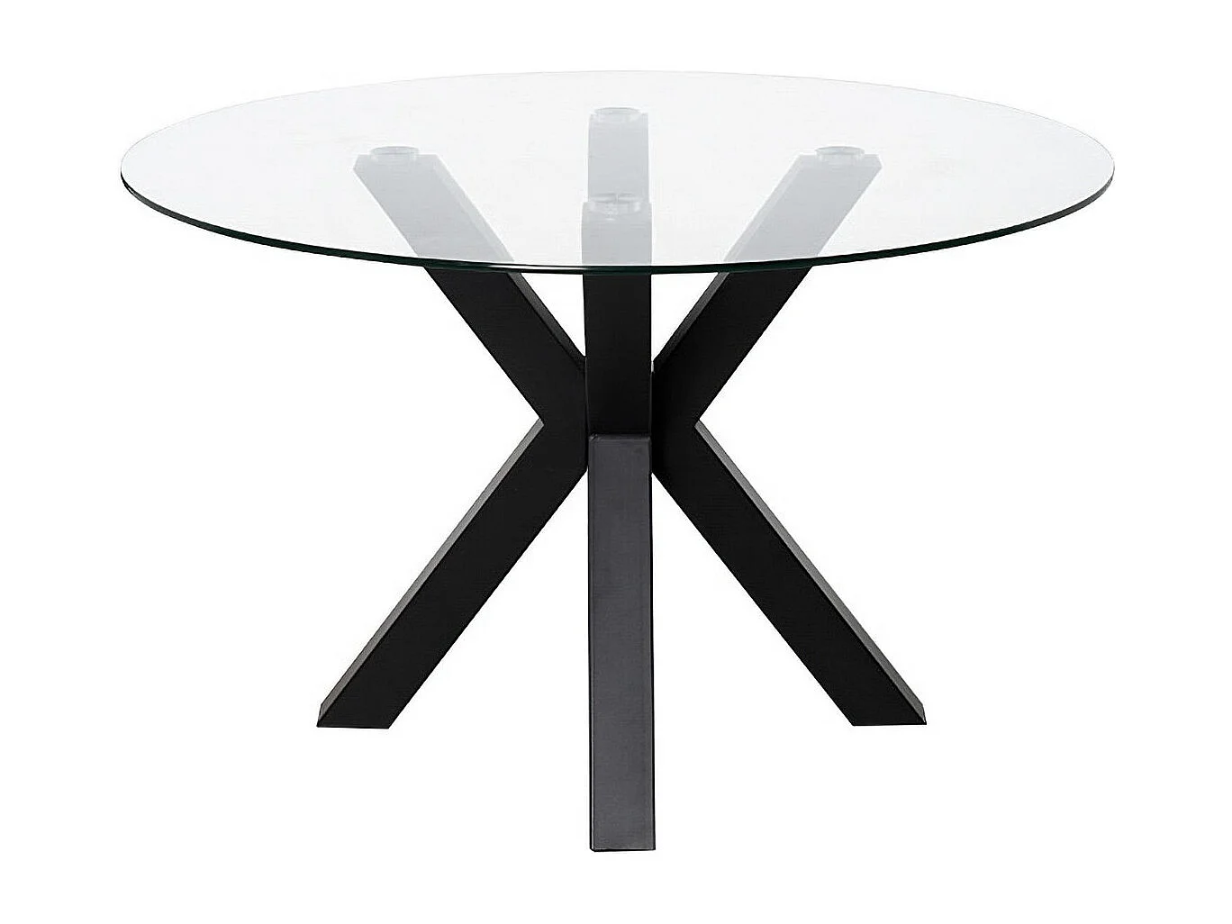 Table ronde moderne Jadys – Plateau en verre et pieds croisés en métal-Couleur Blanc-Diamètre 100 cm