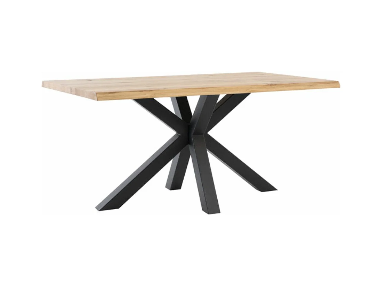 Table à manger industrielle Lany – Chêne massif et pieds métalliques-Couleur Naturel/Noir-Largeur 200 cm