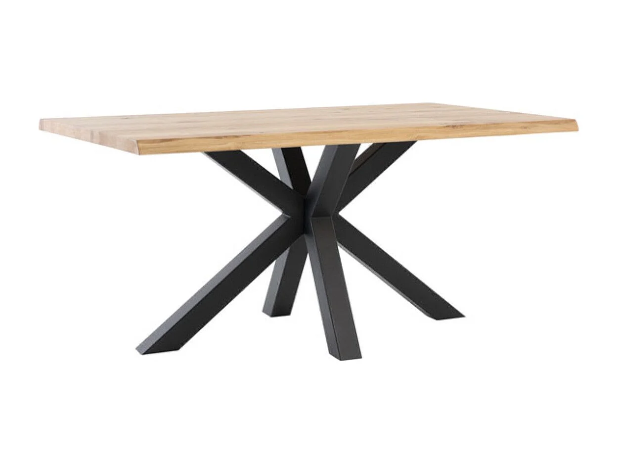 Table à manger industrielle Lany – Chêne massif et pieds métalliques-Couleur Naturel/Noir-Largeur 160 cm
