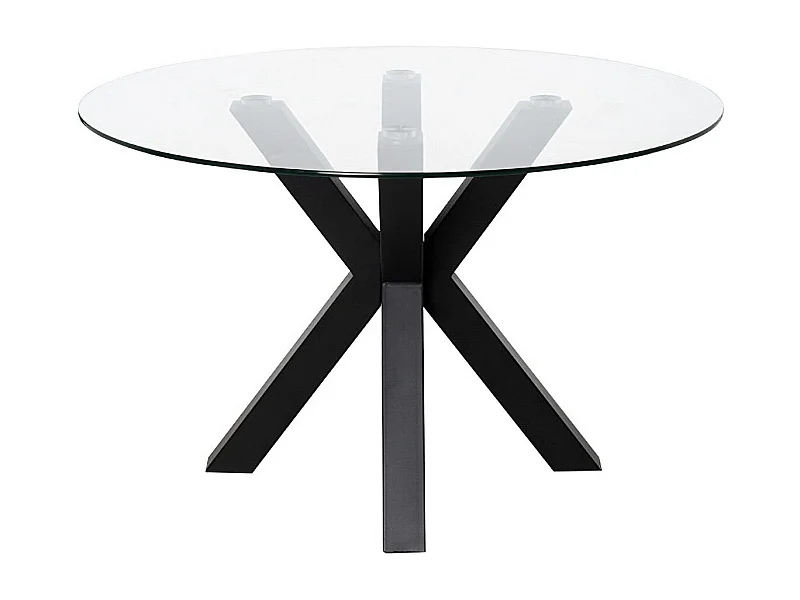 Table ronde moderne Jadys – Plateau en verre et pieds croisés en métal-Couleur Noir-Diamètre 100 cm