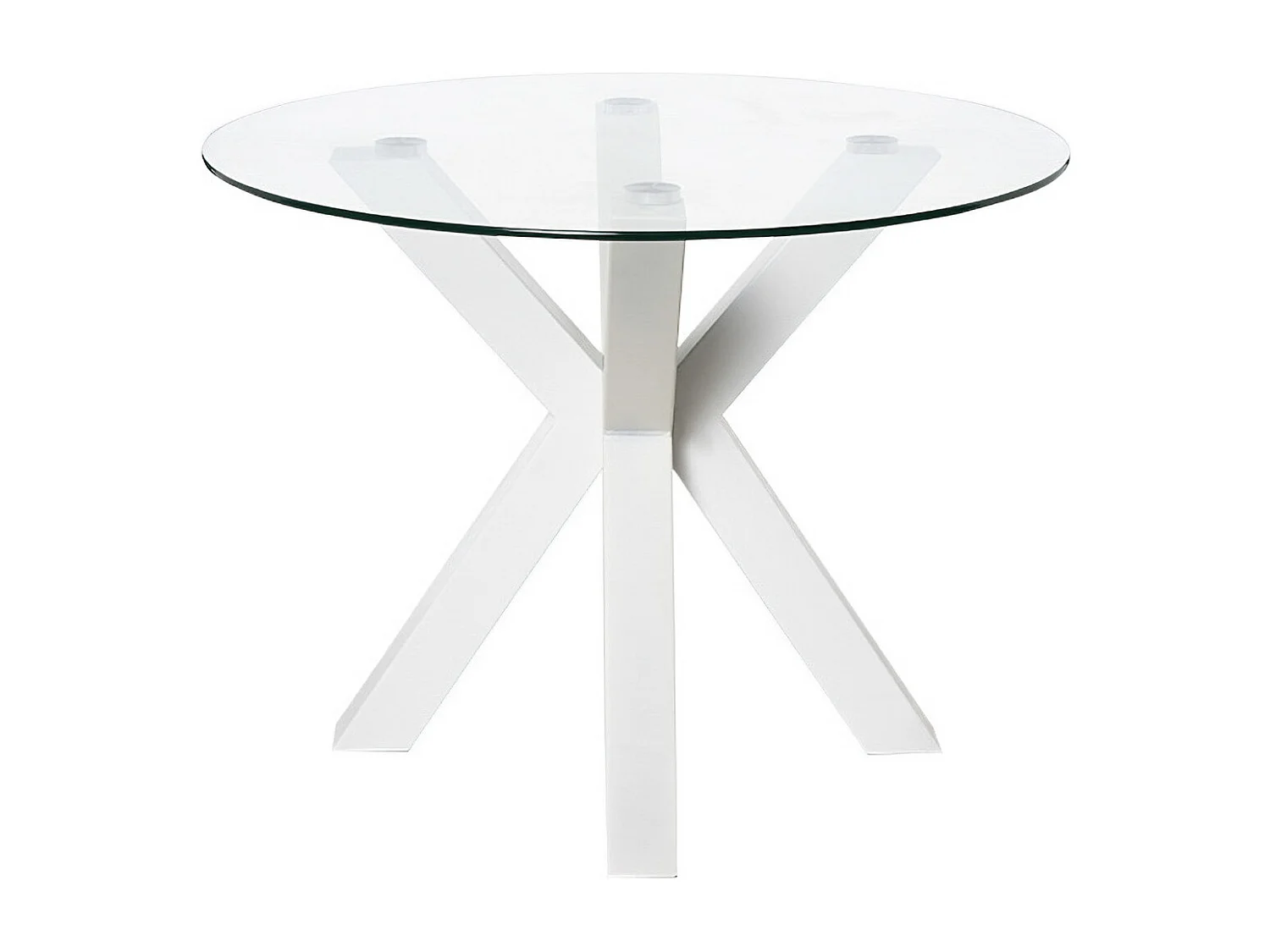 Table ronde moderne Jadys – Plateau en verre et pieds croisés en métal-Couleur Blanc-Diamètre 120 cm