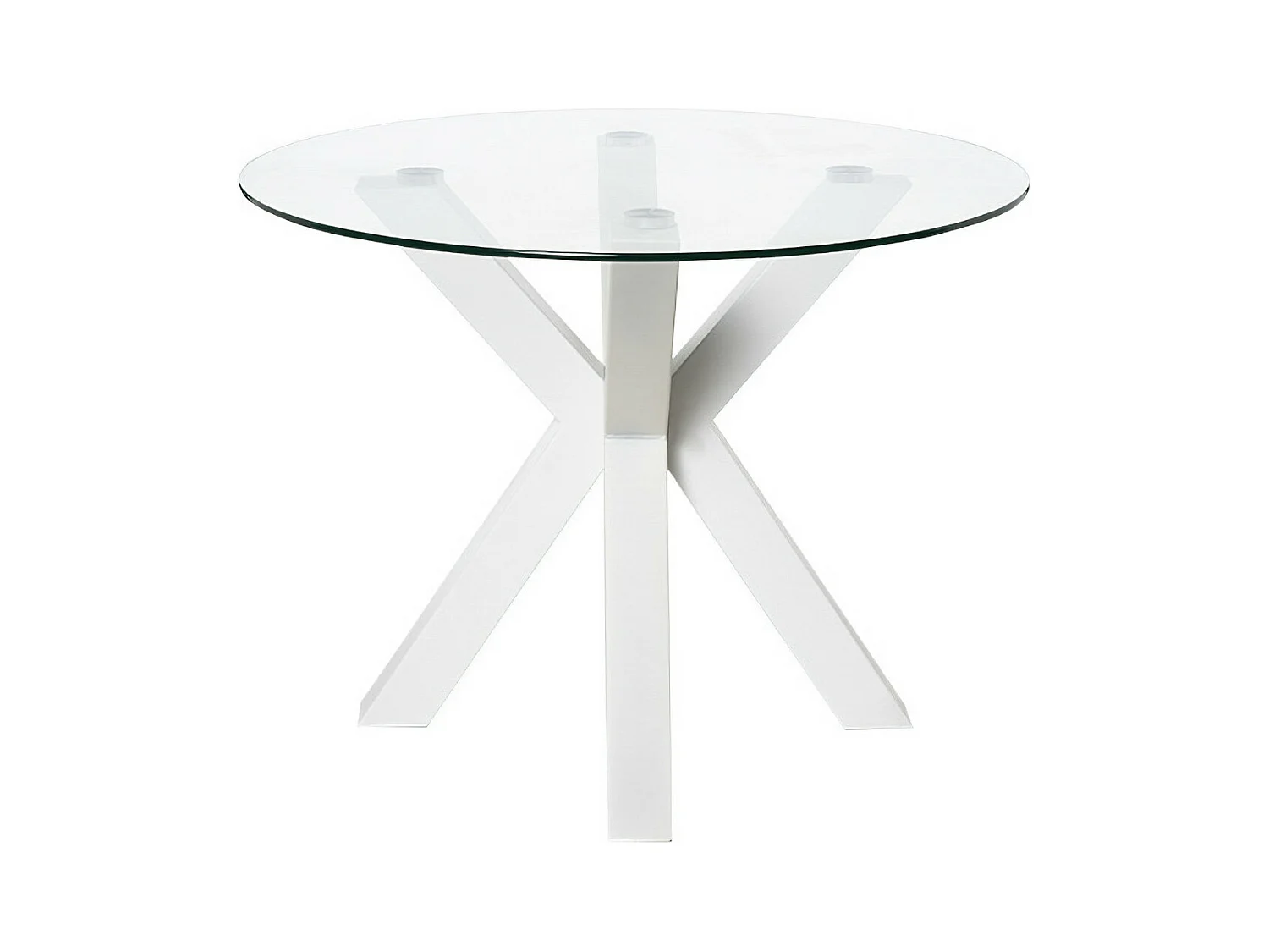 Table ronde moderne Jadys – Plateau en verre et pieds croisés en métal-Couleur Blanc-Diamètre 120 cm