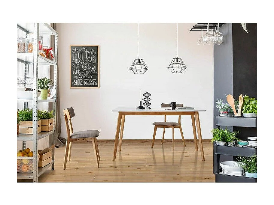 Table de cuisine rectangulaire Askin – Finition blanc brillant et pieds en bois clair-Couleur Naturel-Largeur 120 cm