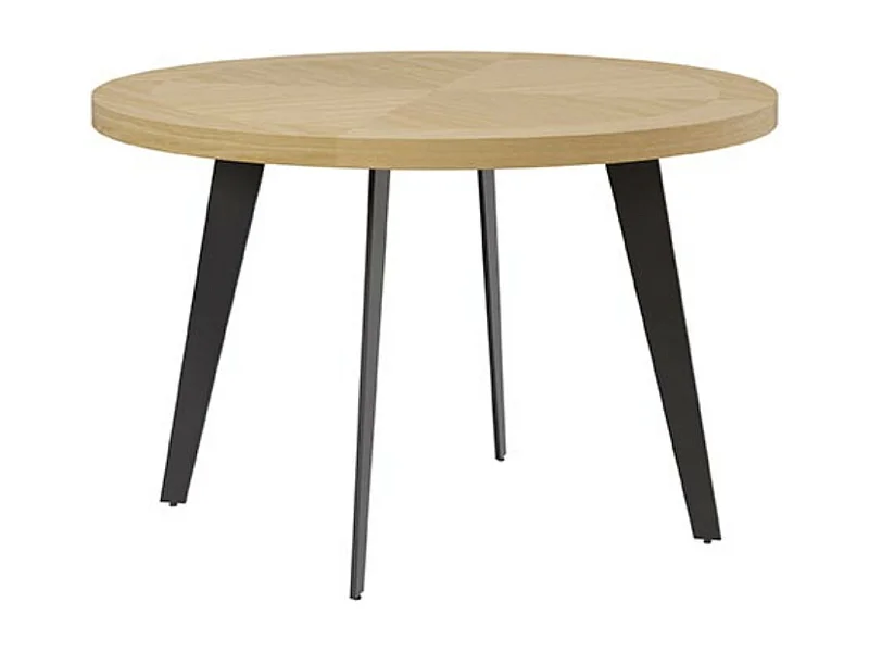 Table ronde Alanda en chêne avec pieds en métal noir – Sobriété et élégance naturelle-Diamètre 100 cm