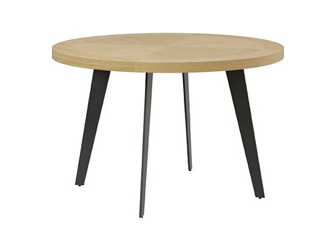 Table ronde Alanda en chêne avec pieds en métal noir – Sobriété et élégance naturelle-Diamètre 100 cm