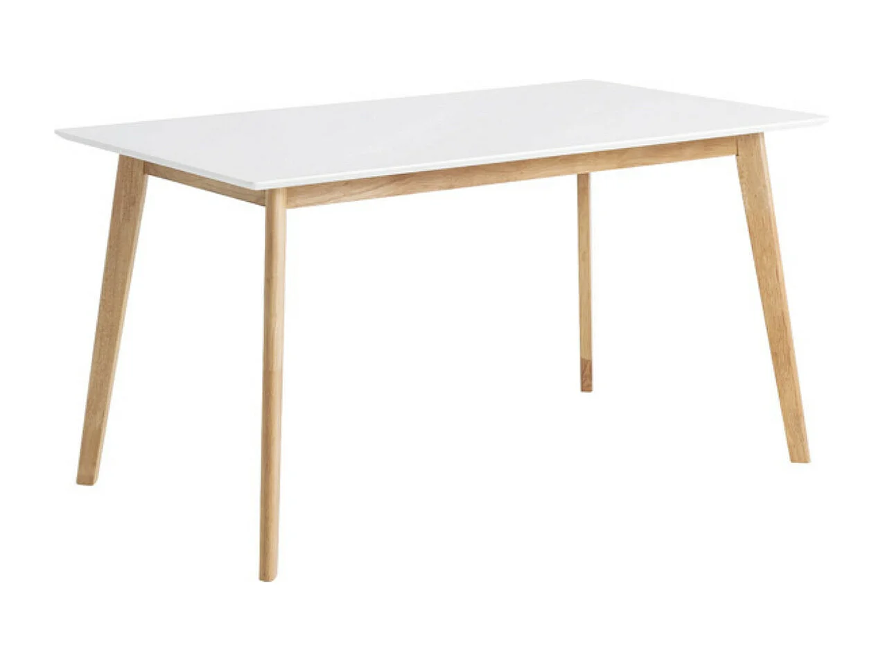 Table de cuisine rectangulaire Askin – Finition blanc brillant et pieds en bois clair-Couleur Naturel-Largeur 140 cm