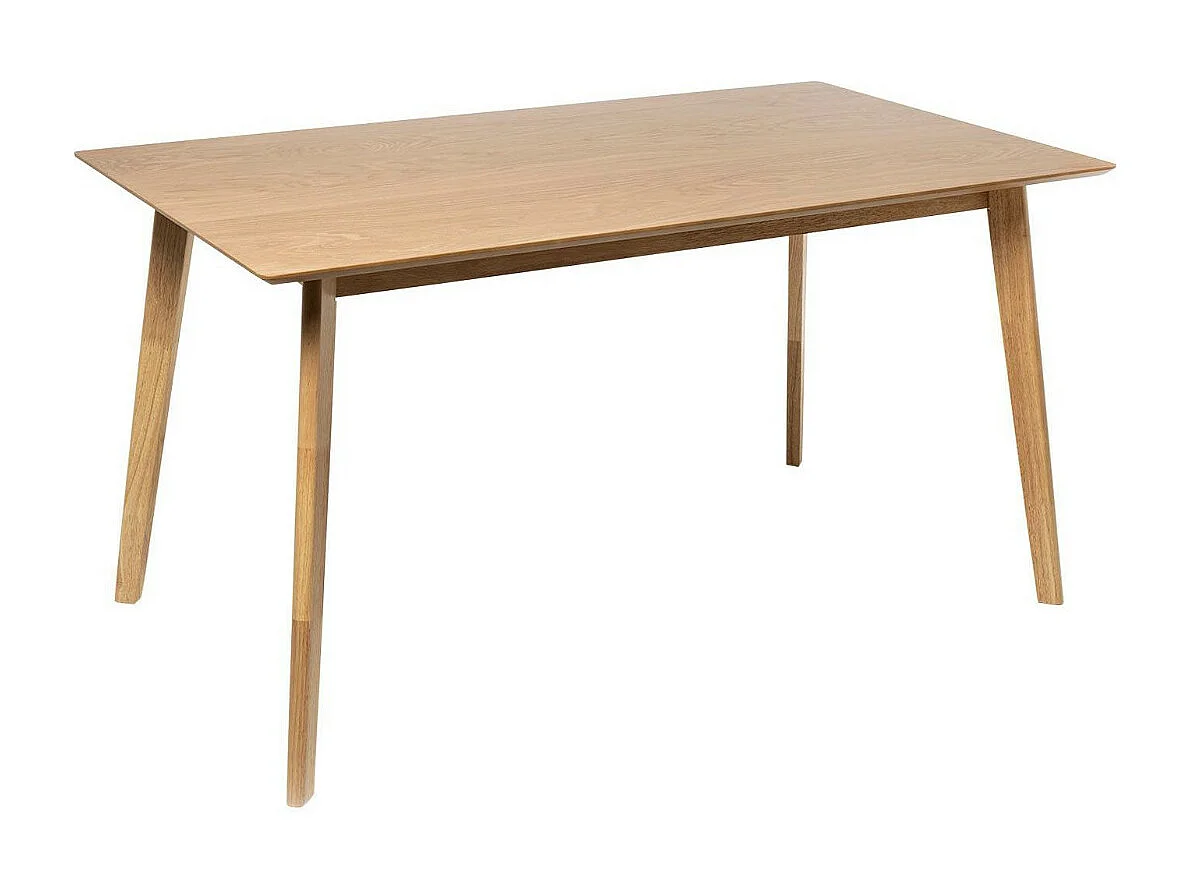 Table de cuisine rectangulaire Askin – Finition blanc brillant et pieds en bois clair-Couleur Naturel-Largeur 140 cm