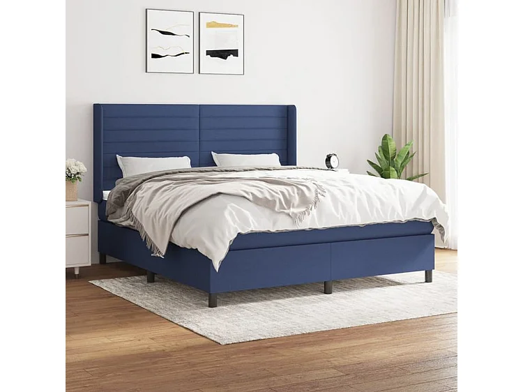 Sommier à lattes de lit avec matelas Bleu 160x200 Tissu