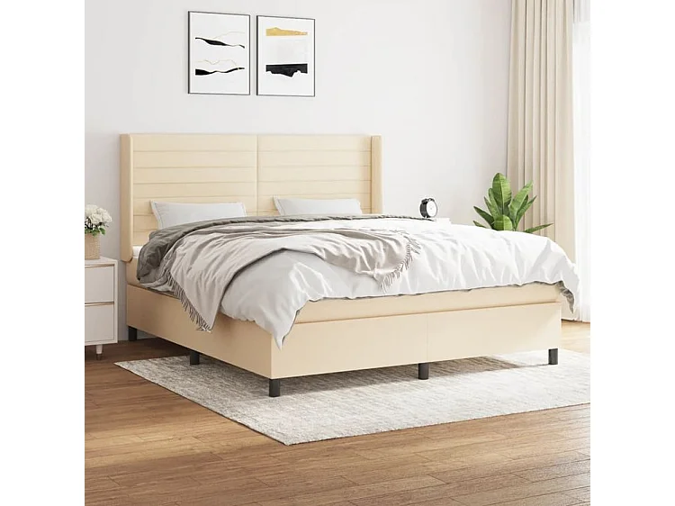 Sommier à lattes de lit avec matelas Crème 160x200 Tissu