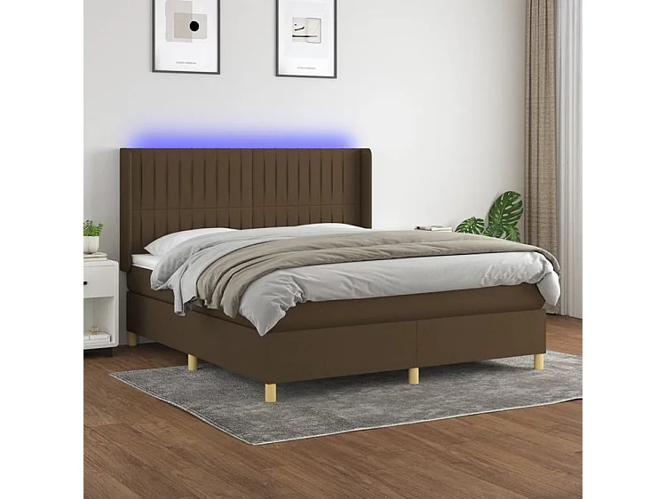Sommier à lattes de lit matelas et LED Marron foncé 160x200