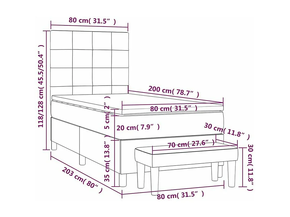 Sommier à lattes de lit avec matelas Bleu 80x200 Tissu
