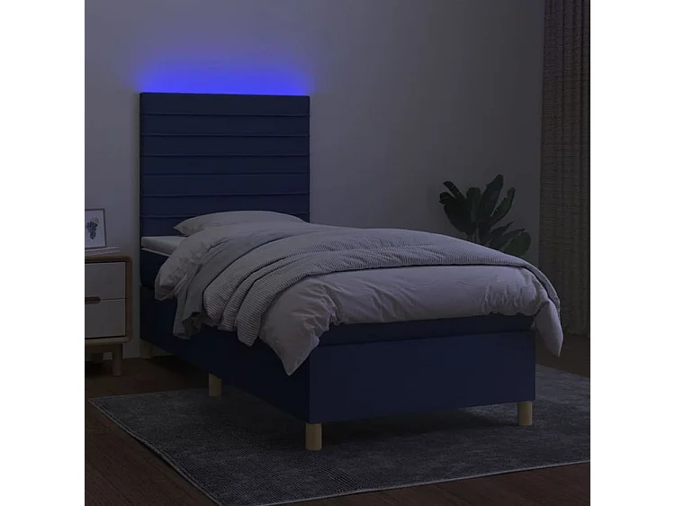 Sommier à lattes de lit et matelas et LED Bleu 80x200 Tissu