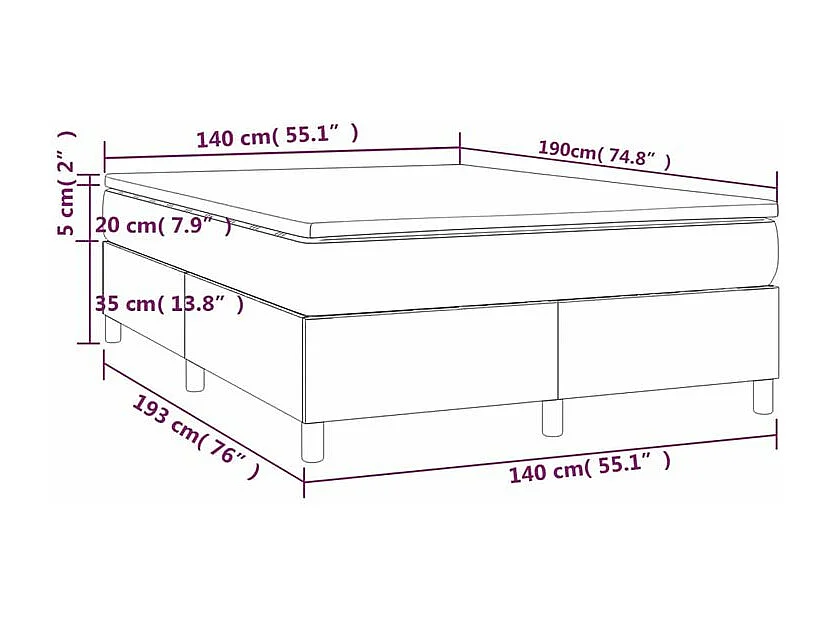 Sommier à lattes de lit avec matelas Noir 140x190 Velours