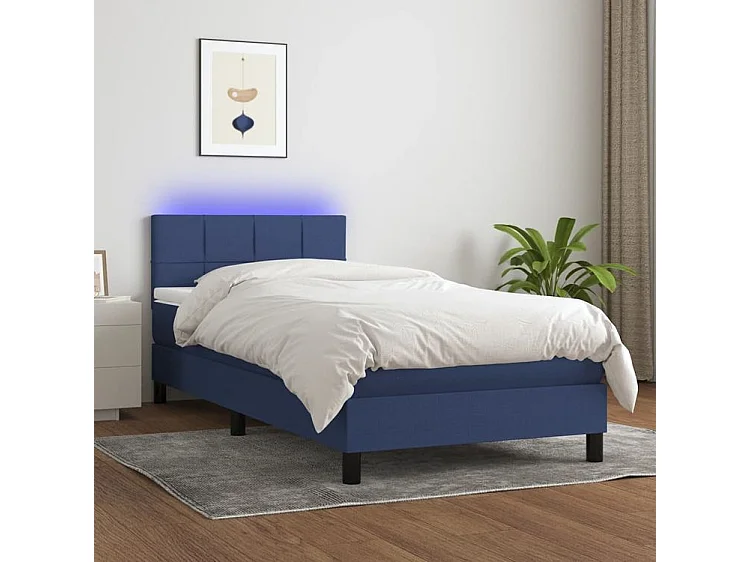Sommier à lattes de lit avec matelas et LED Bleu 80x200 Tissu