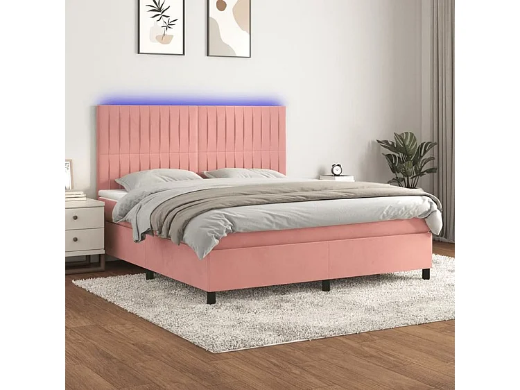 Sommier à lattes de lit matelas et LED Rose 160x200 Velours