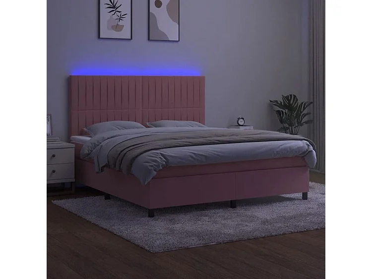 Sommier à lattes de lit matelas et LED Rose 160x200 Velours