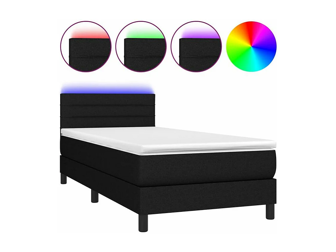 Sommier à lattes de lit avec matelas et LED Noir 80x200 Tissu