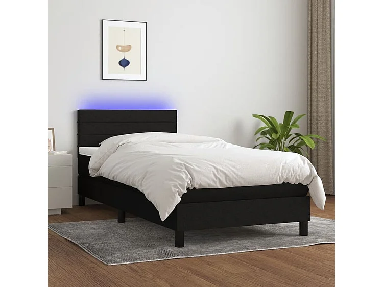 Sommier à lattes de lit avec matelas et LED Noir 80x200 Tissu