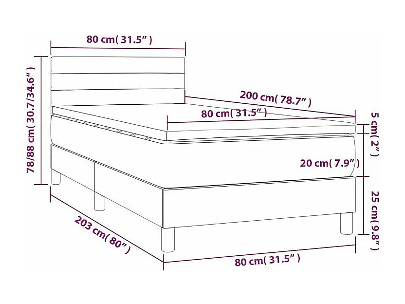 Sommier à lattes de lit avec matelas et LED Noir 80x200 Tissu