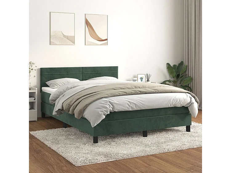 Sommier à lattes de lit et matelas Vert foncé 140x200 Velours