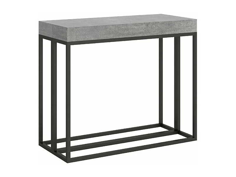 Console extensible bois et 3 pieds acier anthracite Epika-Couleur Gris ciment-4 pieds-3 rallonges épaisses