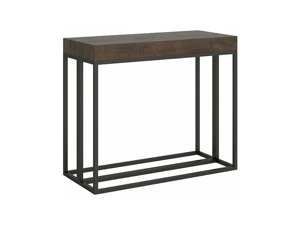 Console extensible bois et 3 pieds acier anthracite Epika-Couleur Marron-Sur roulettes-3 rallonges fines