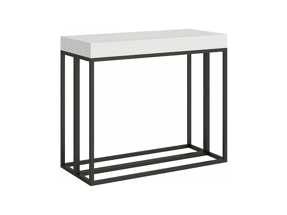 Console extensible bois et 3 pieds acier anthracite Epika-Couleur Blanc-4 pieds-3 rallonges fines