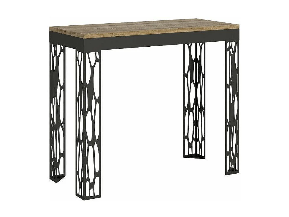 Console extensible design bois et acier anthracite Kiza evolution-Couleur Blanc-4 pieds-3 rallonges