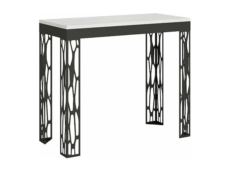 Console extensible design bois et acier anthracite Kiza evolution-Couleur Blanc-4 pieds-3 rallonges
