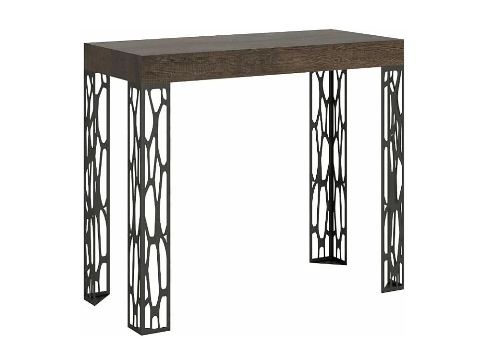 Console extensible design bois et acier anthracite Kiza-Couleur Naturel-4 pieds-5 rallonges