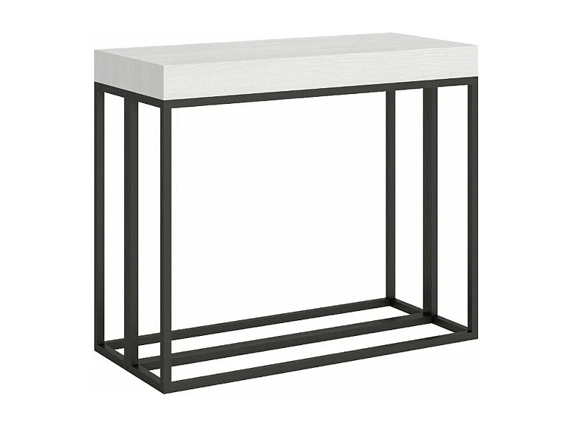 Consola Epika extensible de madera y 3 patas de acero antracita-Color Blanco-Base y soporte con ruedas-5 alargaderas finas