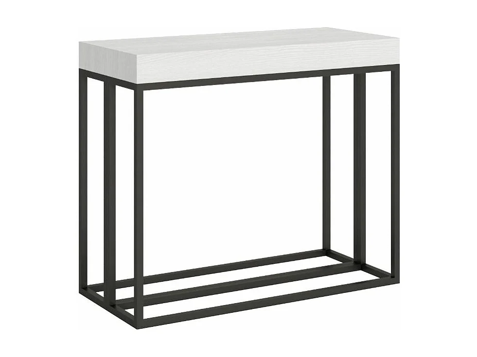Console extensible bois et 3 pieds acier anthracite Epika-Couleur Blanc-Sur roulettes-5 rallonges fines