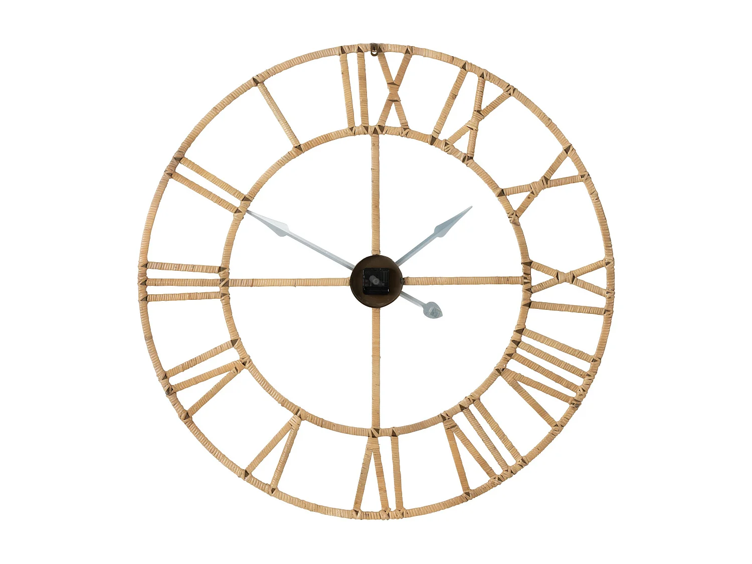Reloj de pared romano de ratán y metal - Elegante acabado natural-Diámetro 100 cm