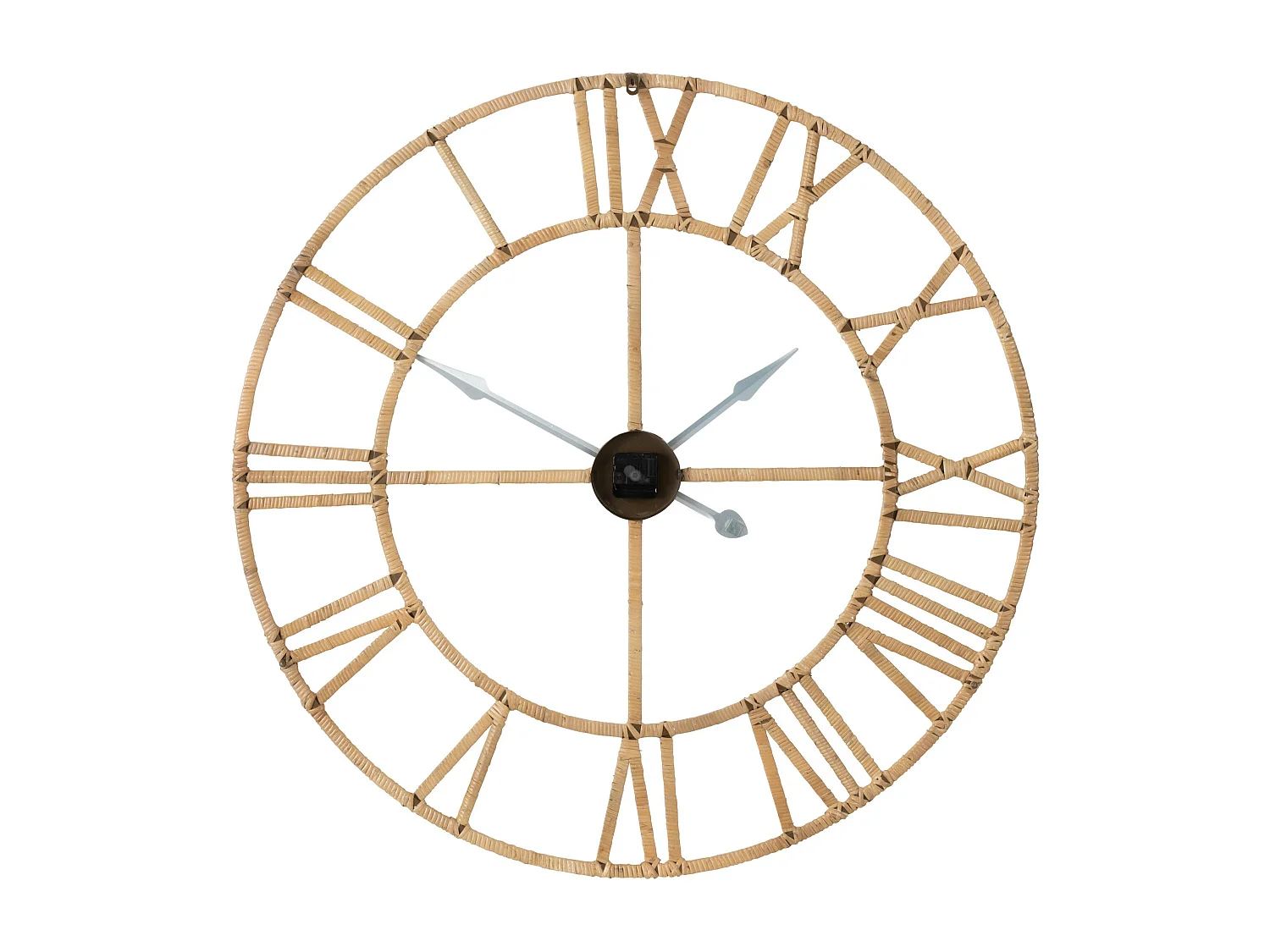 Reloj de pared romano de ratán y metal - Elegante acabado natural-Diámetro 100 cm